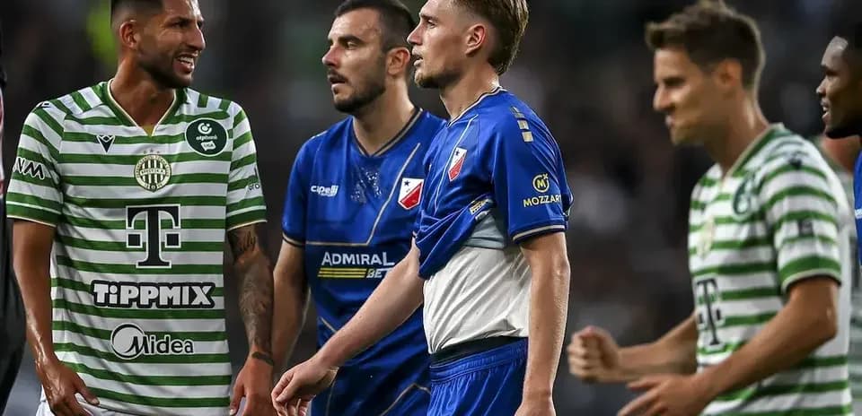 Ferencvárosi TC və Vojvodina futbolçuları mübahisə edir