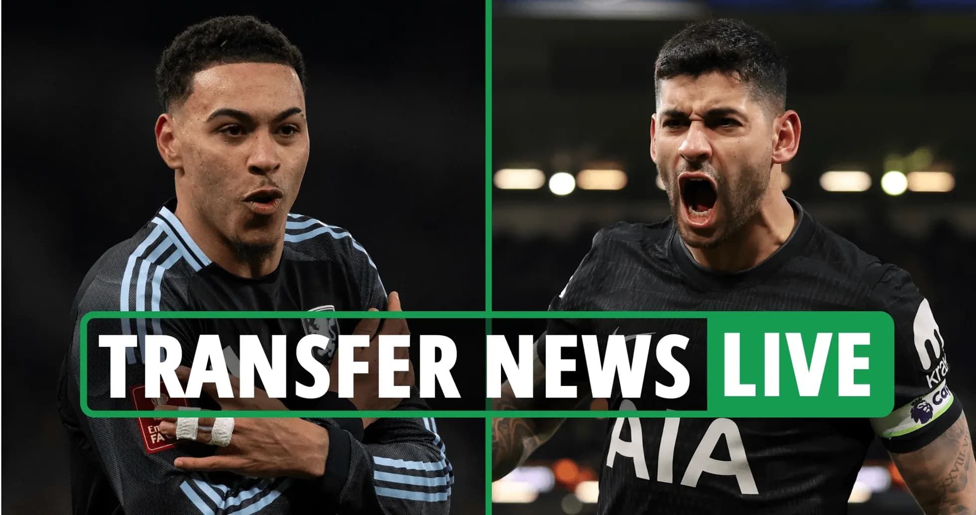 Two football players with 'Transfer News Live' overlay