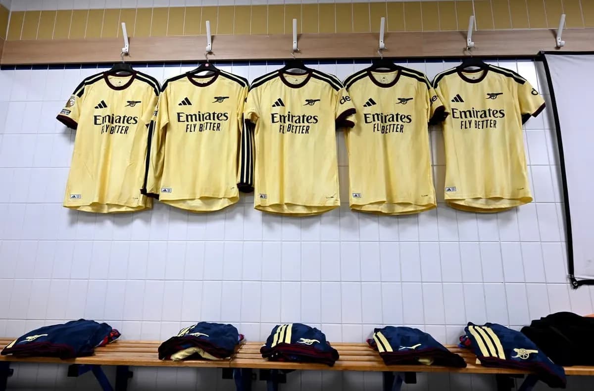 Arsenal jerseys hanging in locker room