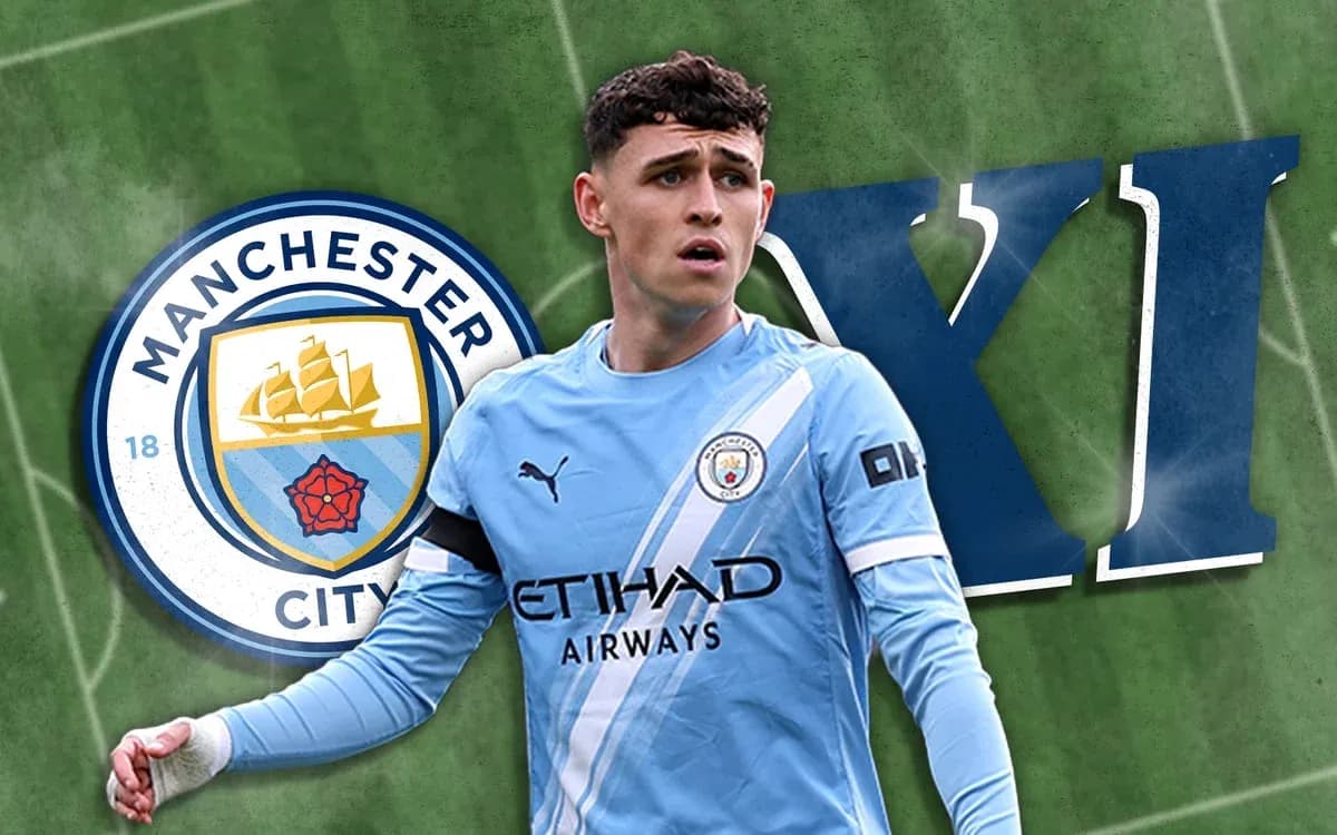 Phil Foden in Manchester City kit on green background