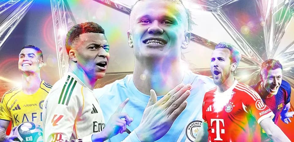 Famous football players celebrating in colorful background