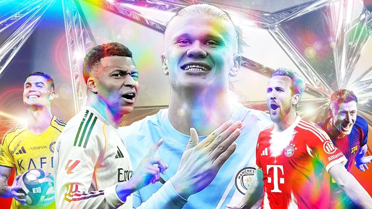 Famous football players celebrating in colorful background