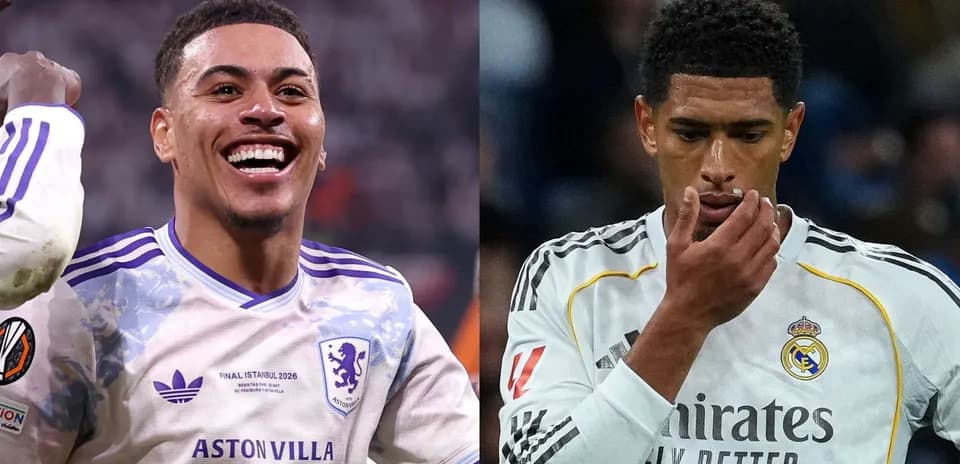Two football players in contrasting emotions during match