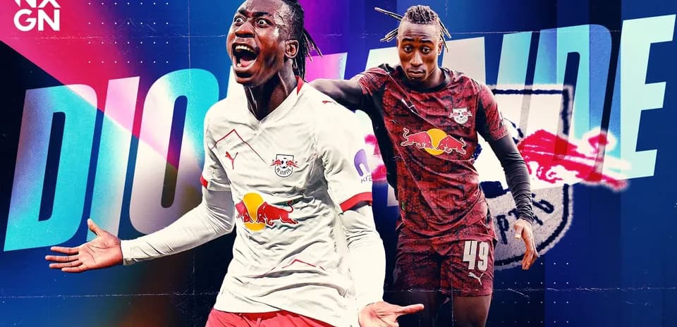Dioh Sabi celebrating and posing in RB Leipzig kit