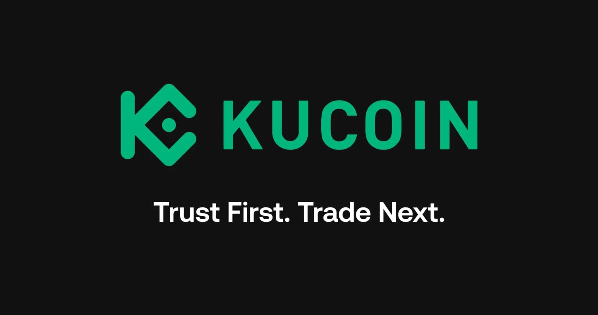 KuCoin logo with slogan on black background