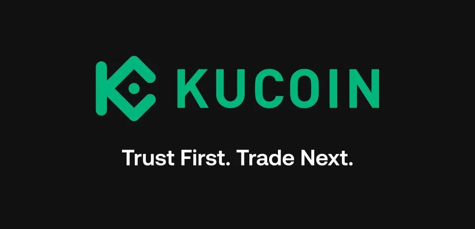 KuCoin logo with slogan on black background