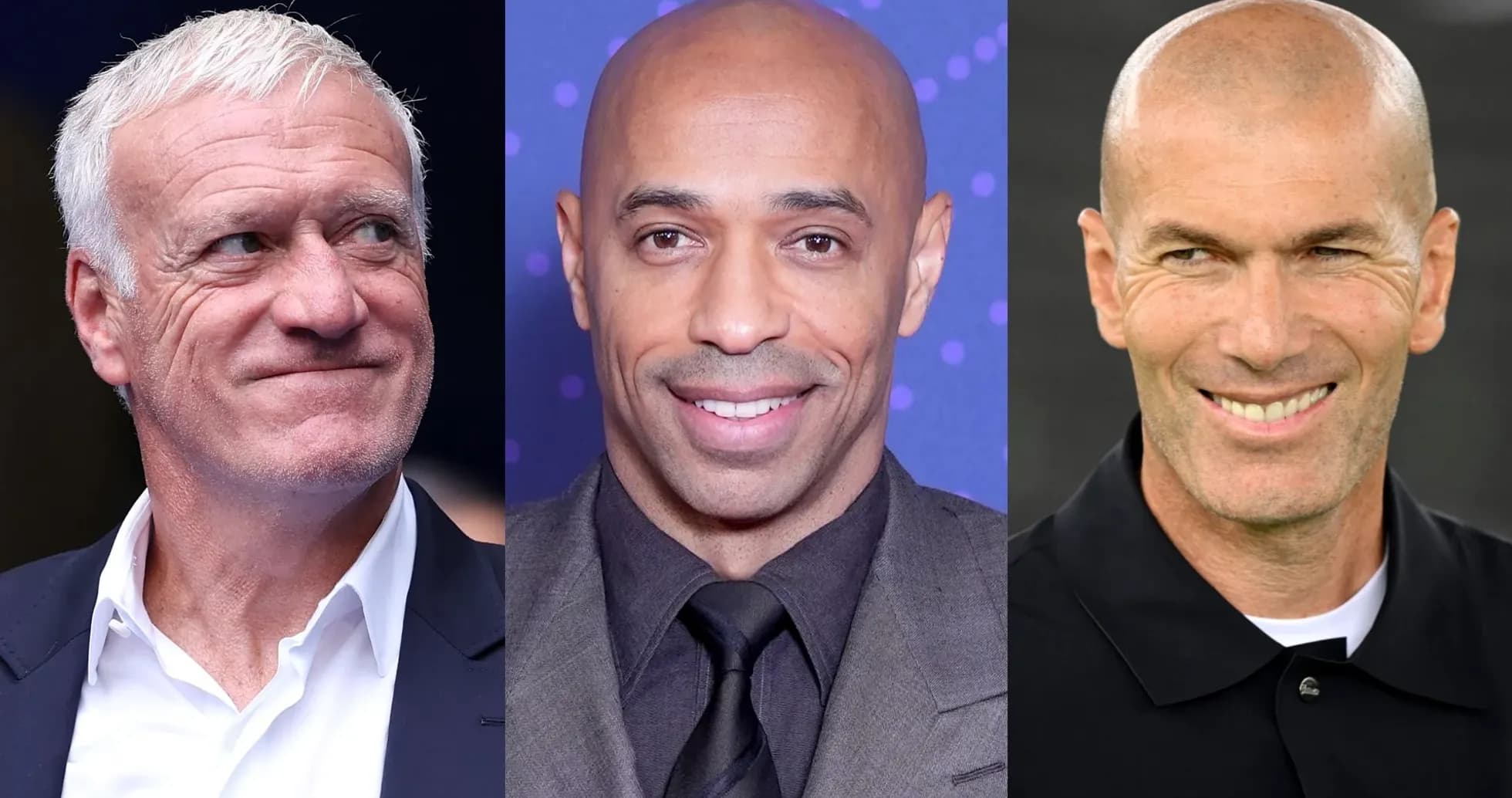 Three football personalities smiling in close-up portraits