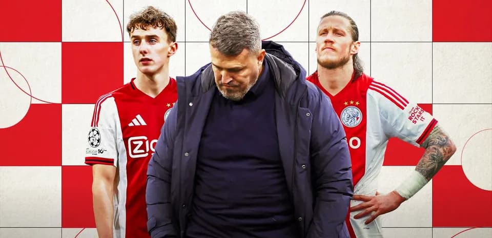 Ajax coach with two players in red kits