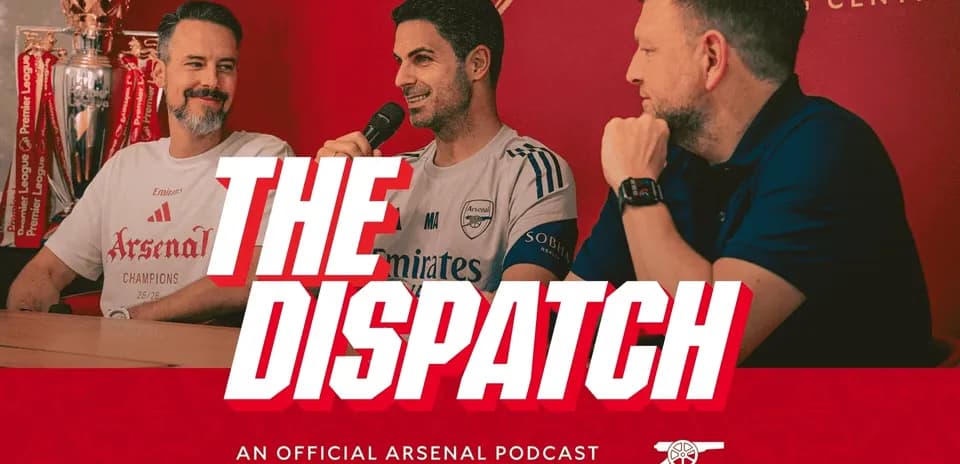 Three hosts discussing on Arsenal podcast set