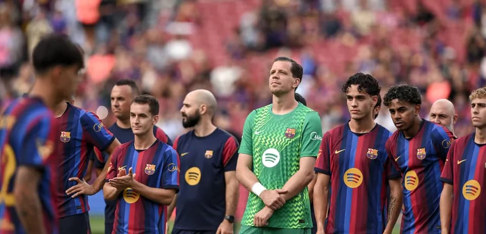 FC Barcelona players lined up before a match