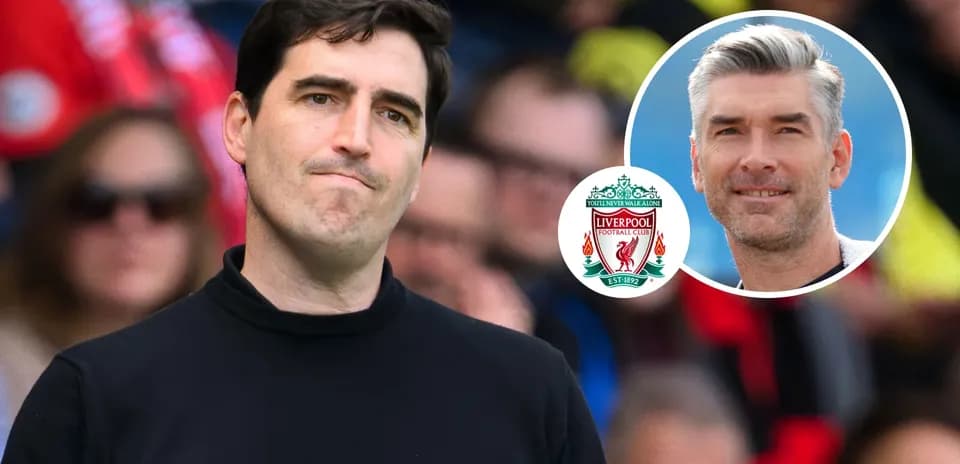 Football manager observing match with Liverpool logo