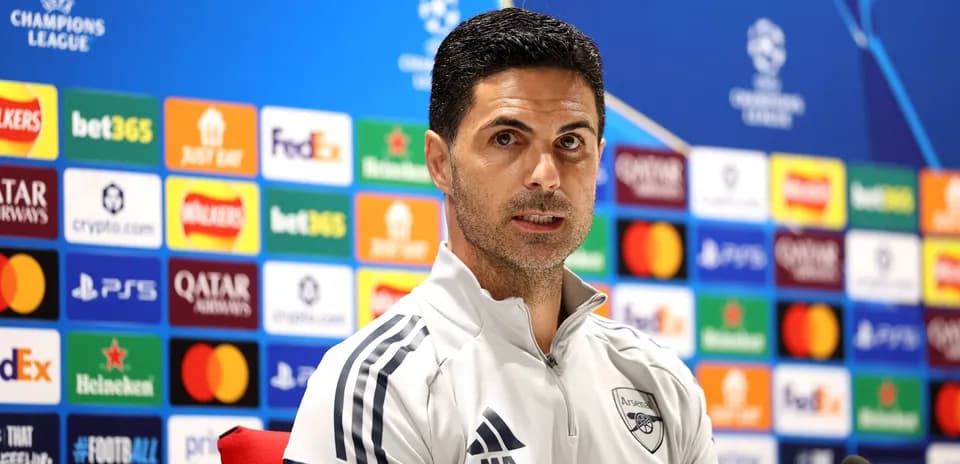 Mikel Arteta speaking at Champions League press conference