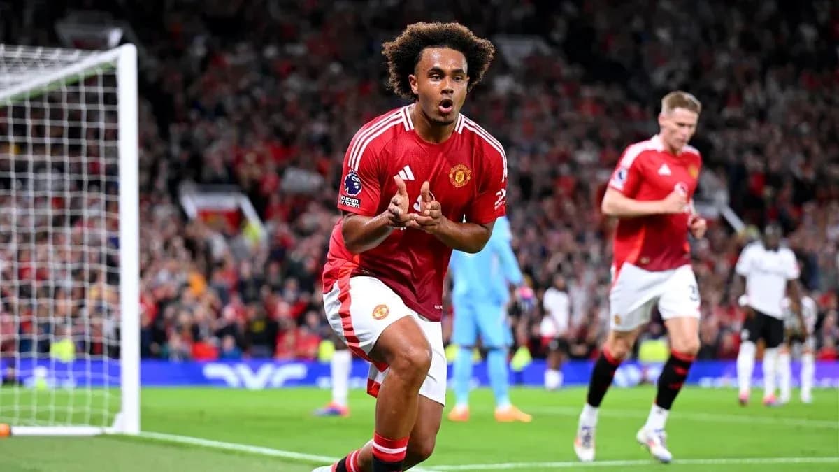 Manchester United player celebrating after scoring goal