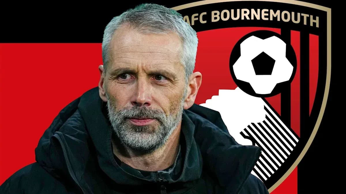 AFC Bournemouth manager with team logo background