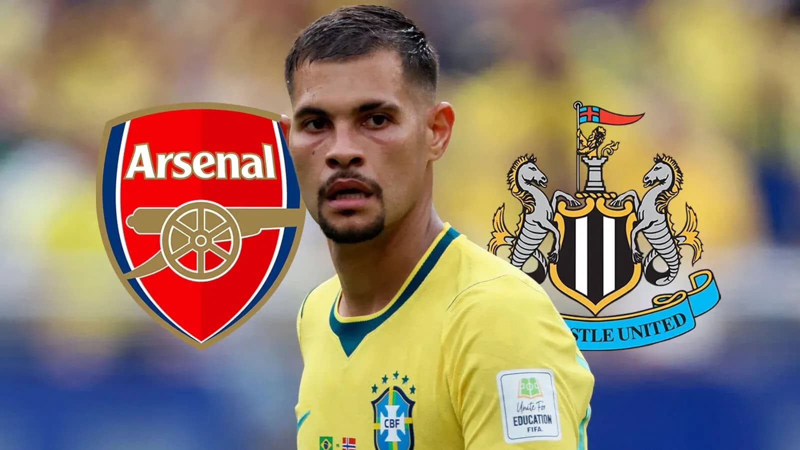 Futbolçu Arsenal və Newcastle emblemləri ilə
