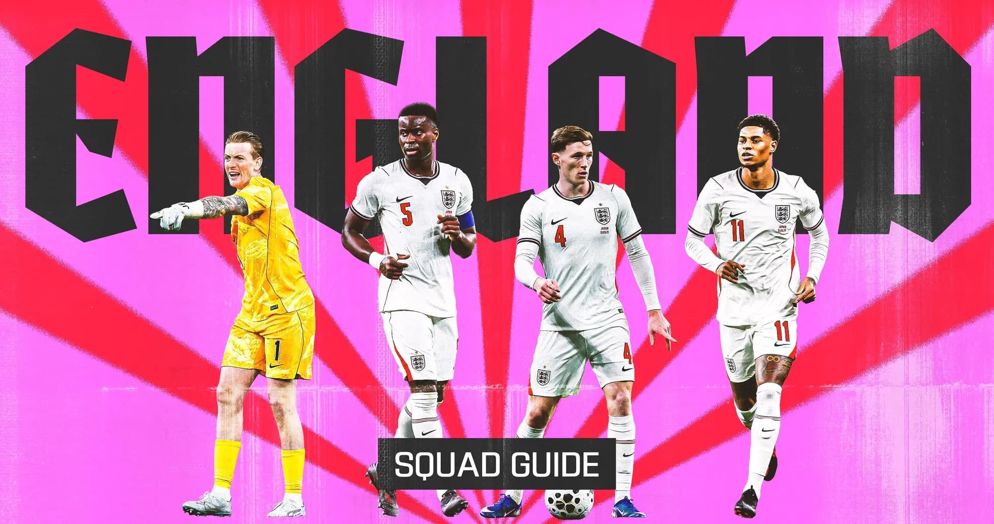 England squad members posing with team logo background