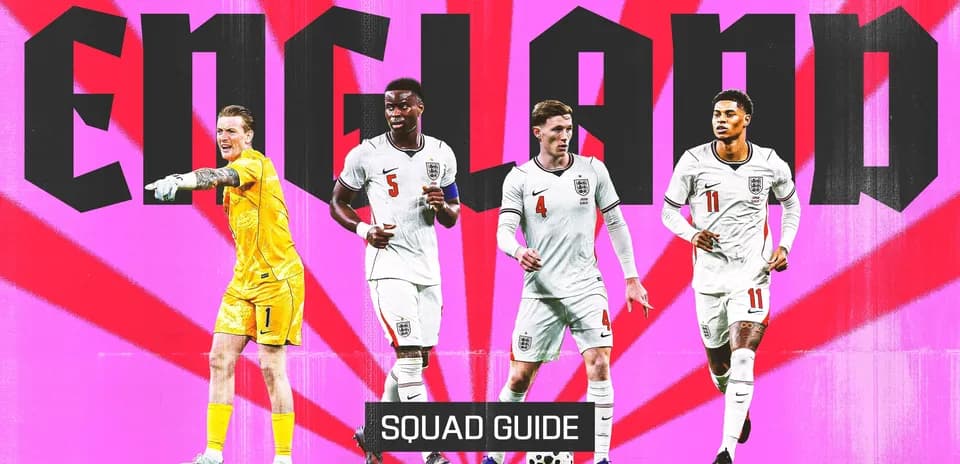 England squad members posing with team logo background