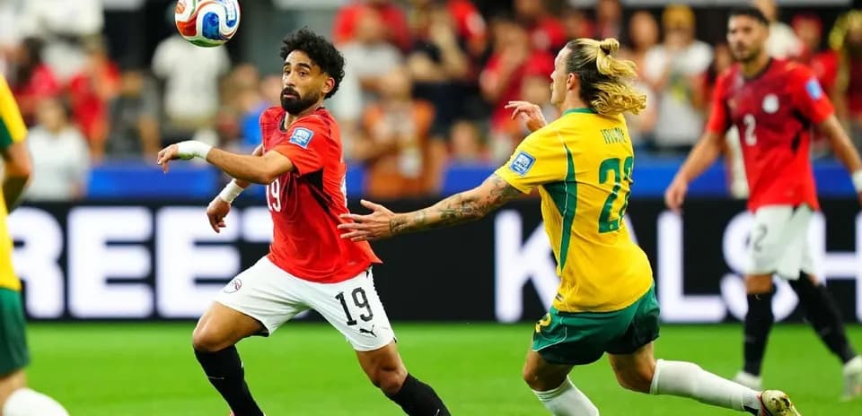 Egyptian player controlling ball during match against Australia