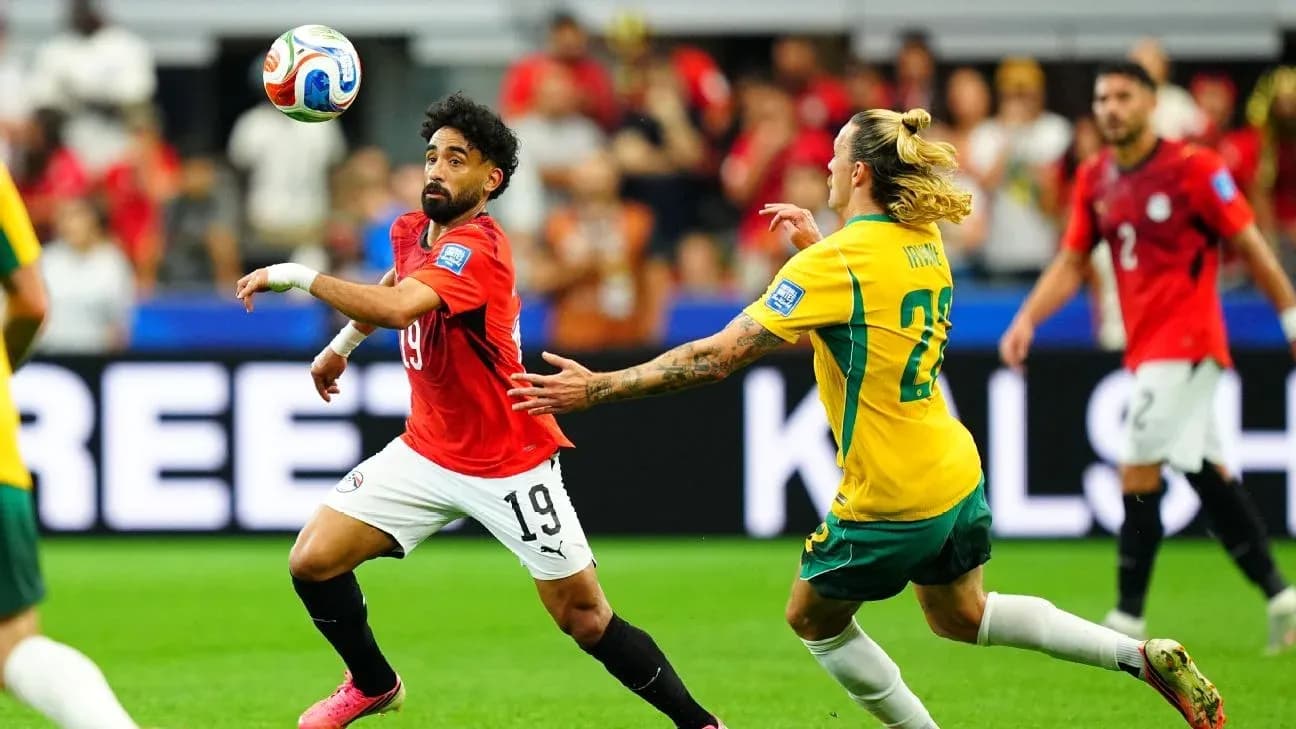 Egyptian player controlling ball during match against Australia