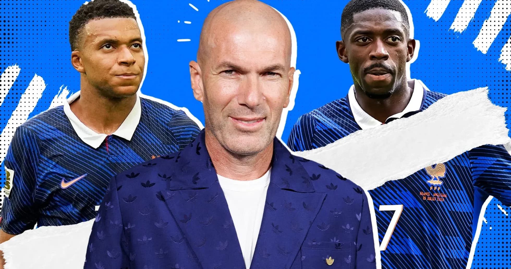 Kylian Mbappé, Zinedine Zidane, Ousmane Dembélé portrait