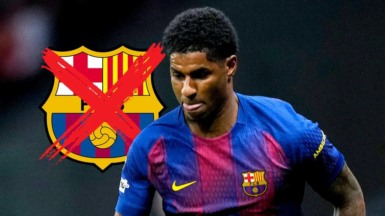 Futbolçu Barcelona formasında, loqotip üzərində qırmızı işarə