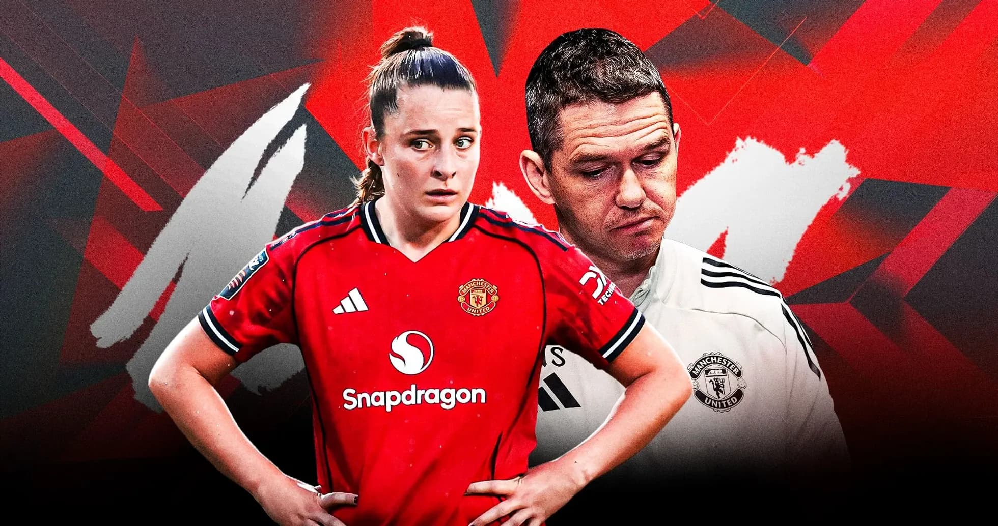 Manchester United player and coach in dramatic pose