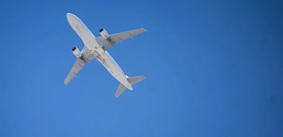 Airplane flying in clear blue sky