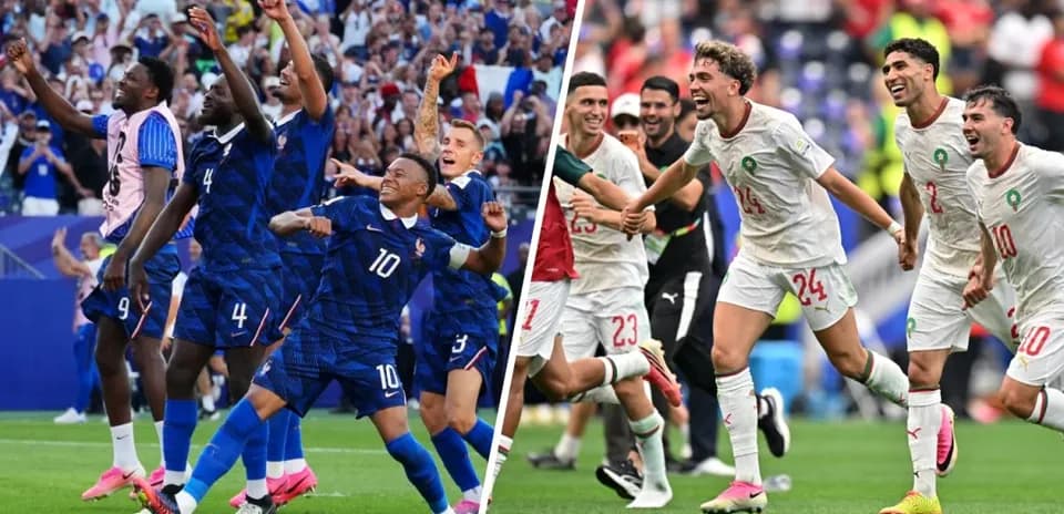Fransa və Mərakeş futbolçuları sevinir