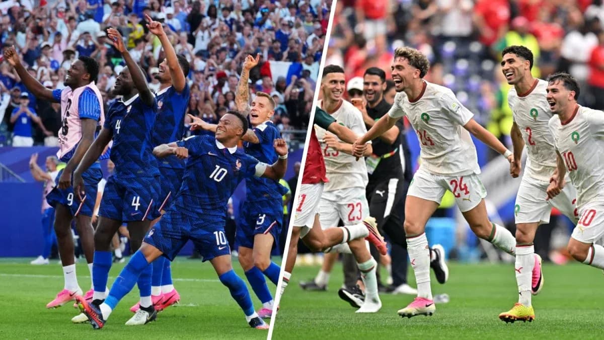 Fransa və Mərakeş futbolçuları sevinir