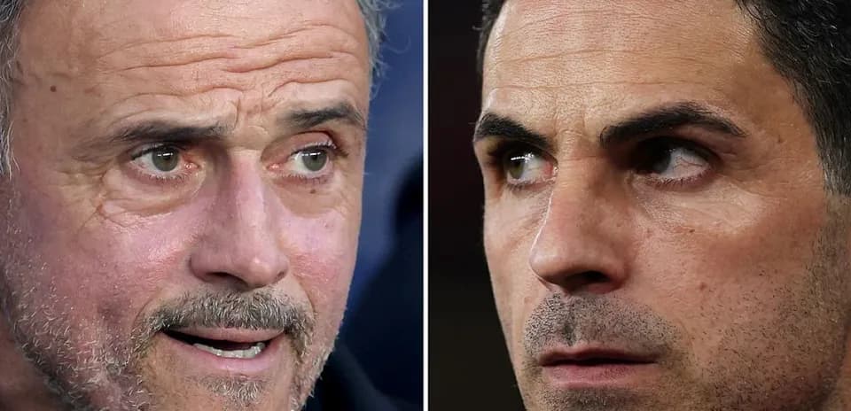 Luis Enrique and Mikel Arteta in close-up profiles