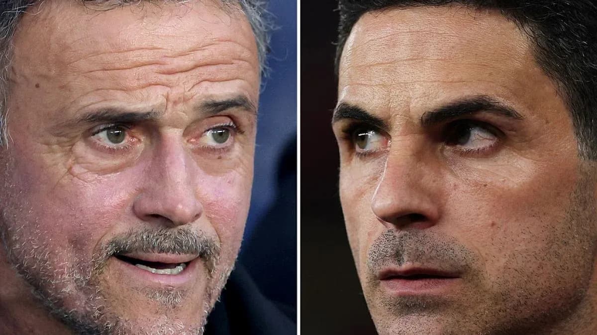 Luis Enrique and Mikel Arteta in close-up profiles