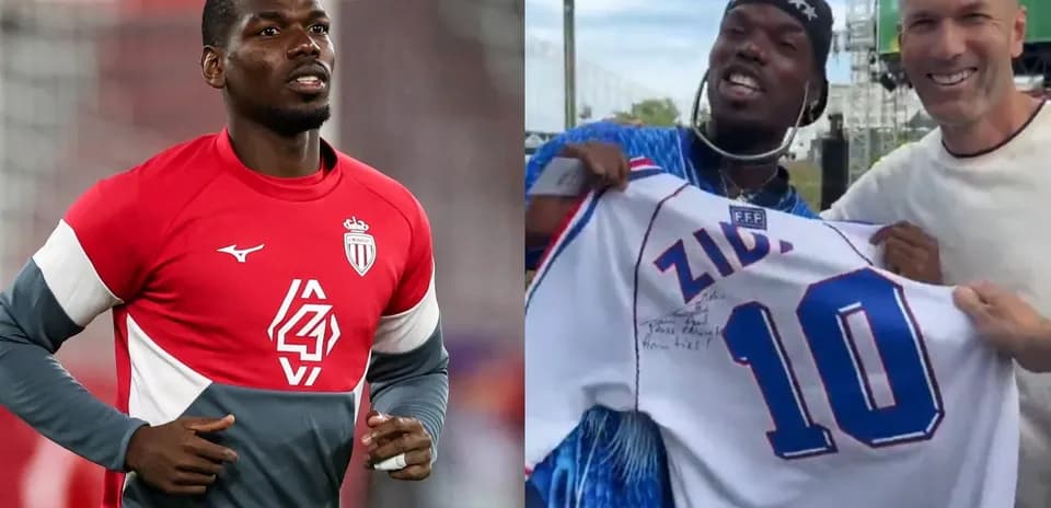 Futbolçu Paul Pogba məşq edərkən və Zidane ilə