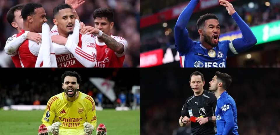 Arsenal və Chelsea oyunçuları mubarizə aparır