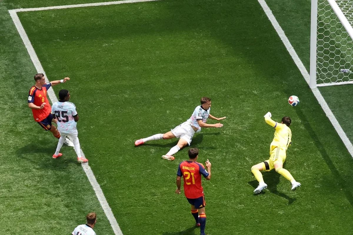 Player attempting a shot on goal during match
