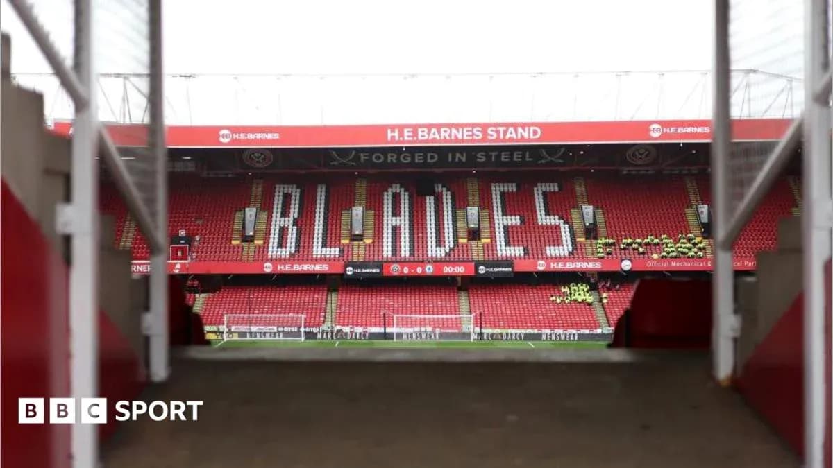 Sheffield United stadium with 'BLADES' displayed