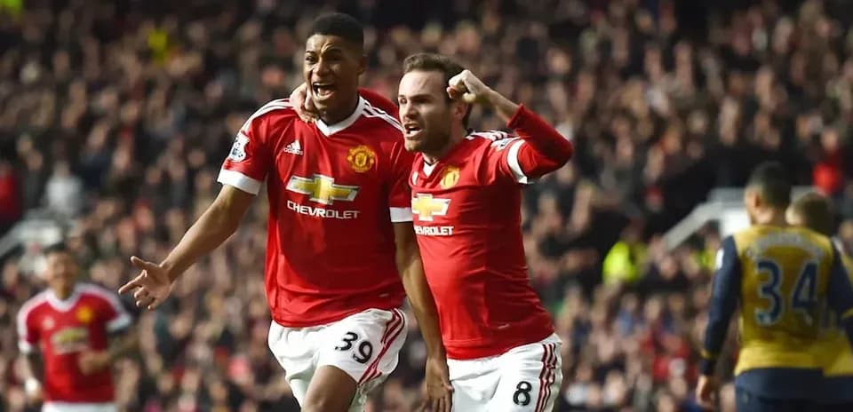 Manchester United players celebrating a goal