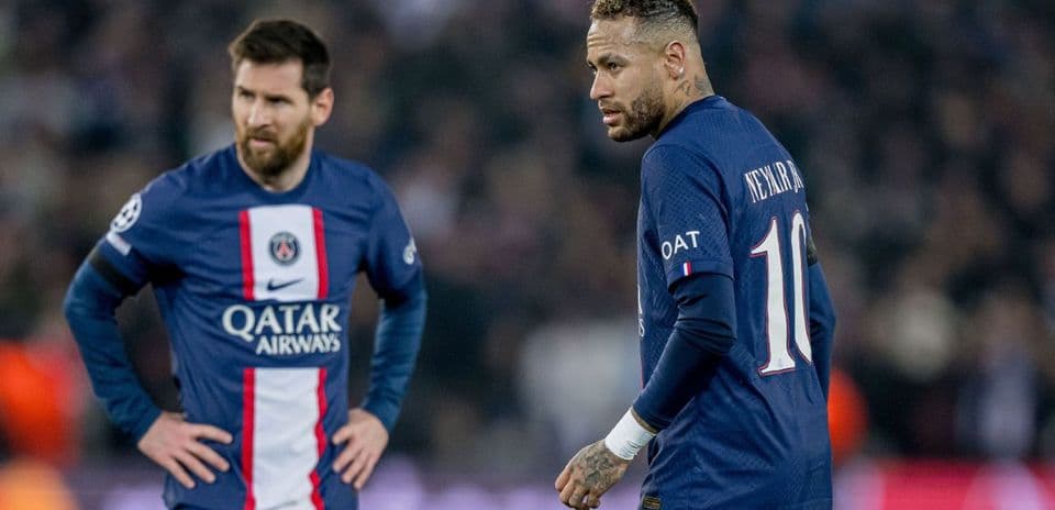 Messi and Neymar on the pitch during match