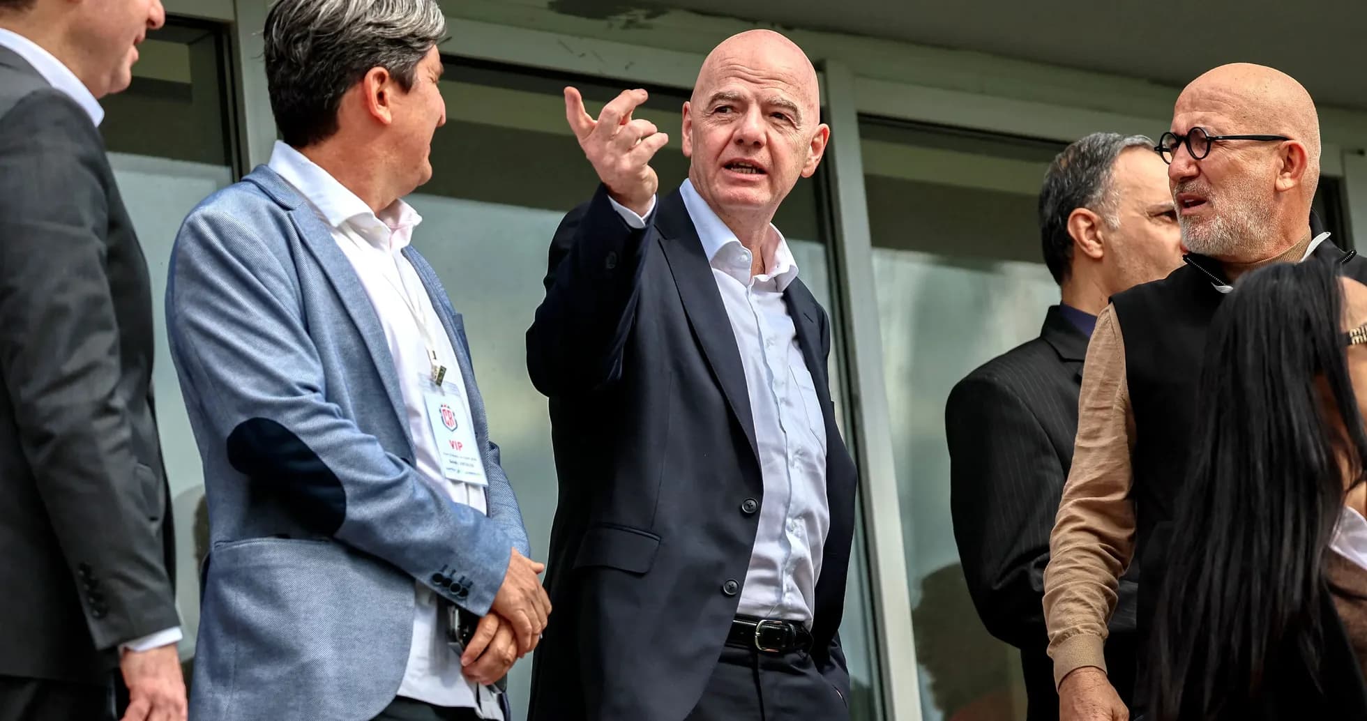 FIFA president speaking at VIP event with guests