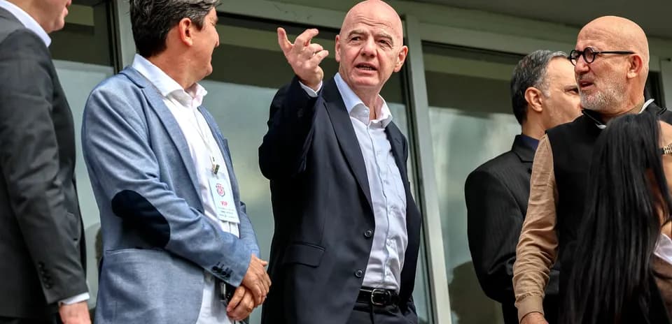 FIFA president speaking at VIP event with guests