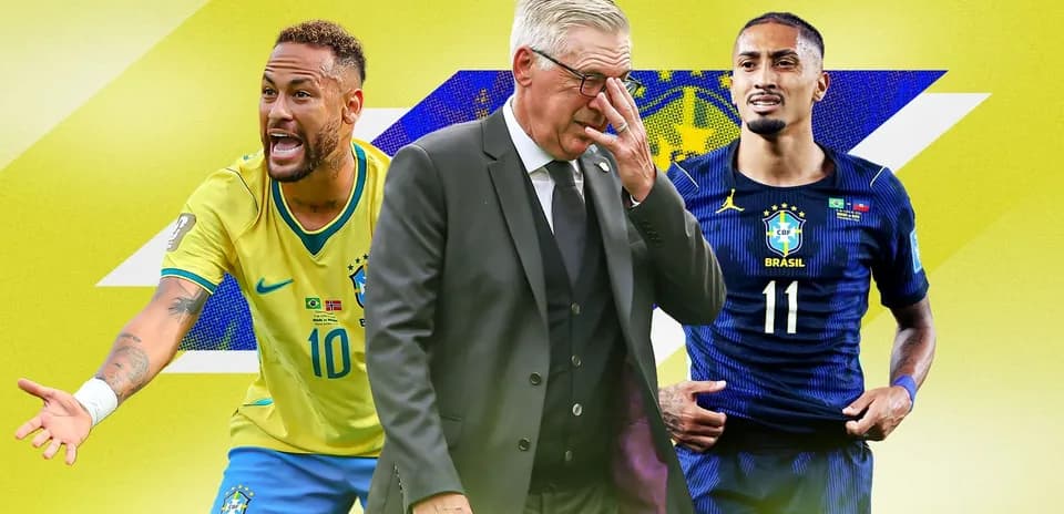 Neymar and coach with teammate during Brazil match