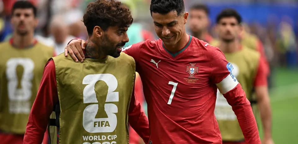 Cristiano Ronaldo and teammate during warm-up session