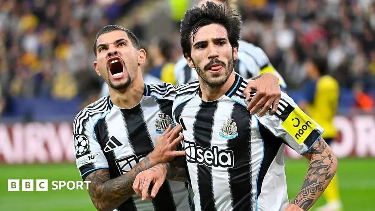 Newcastle players celebrating a goal during match