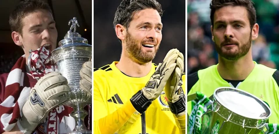 Three goalkeepers holding trophies and celebrating