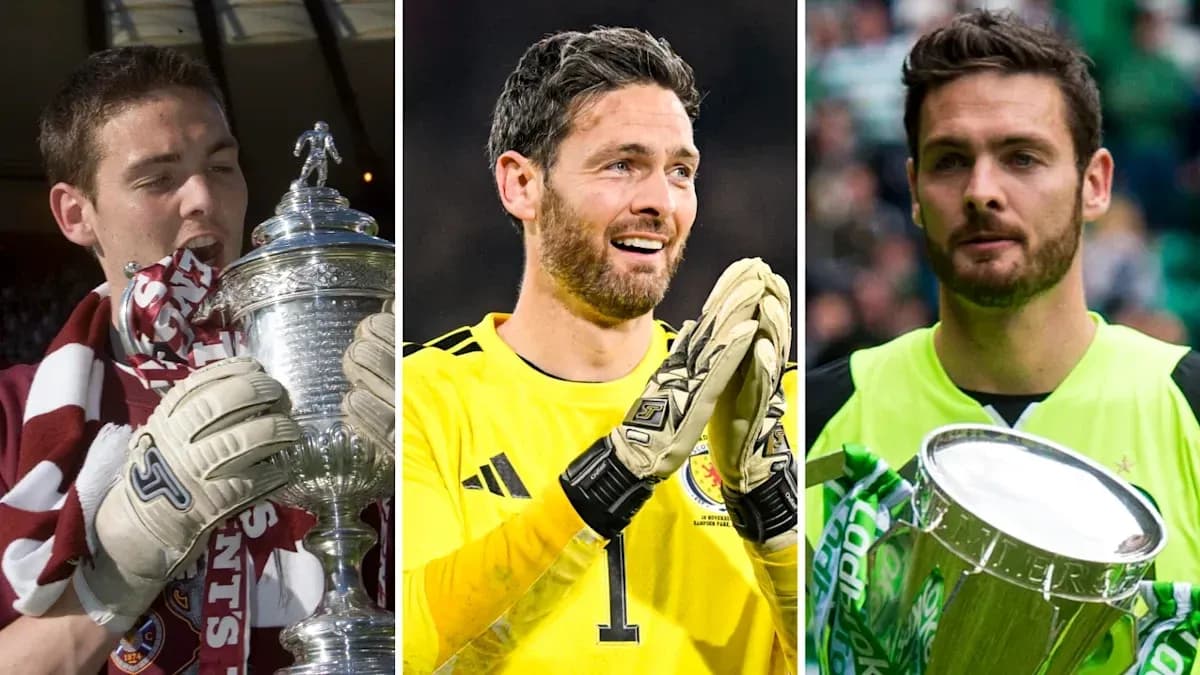 Three goalkeepers holding trophies and celebrating