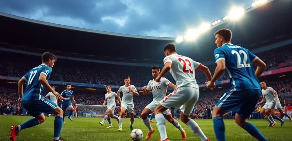 Futbol matçında oyunçular mübarizə aparır