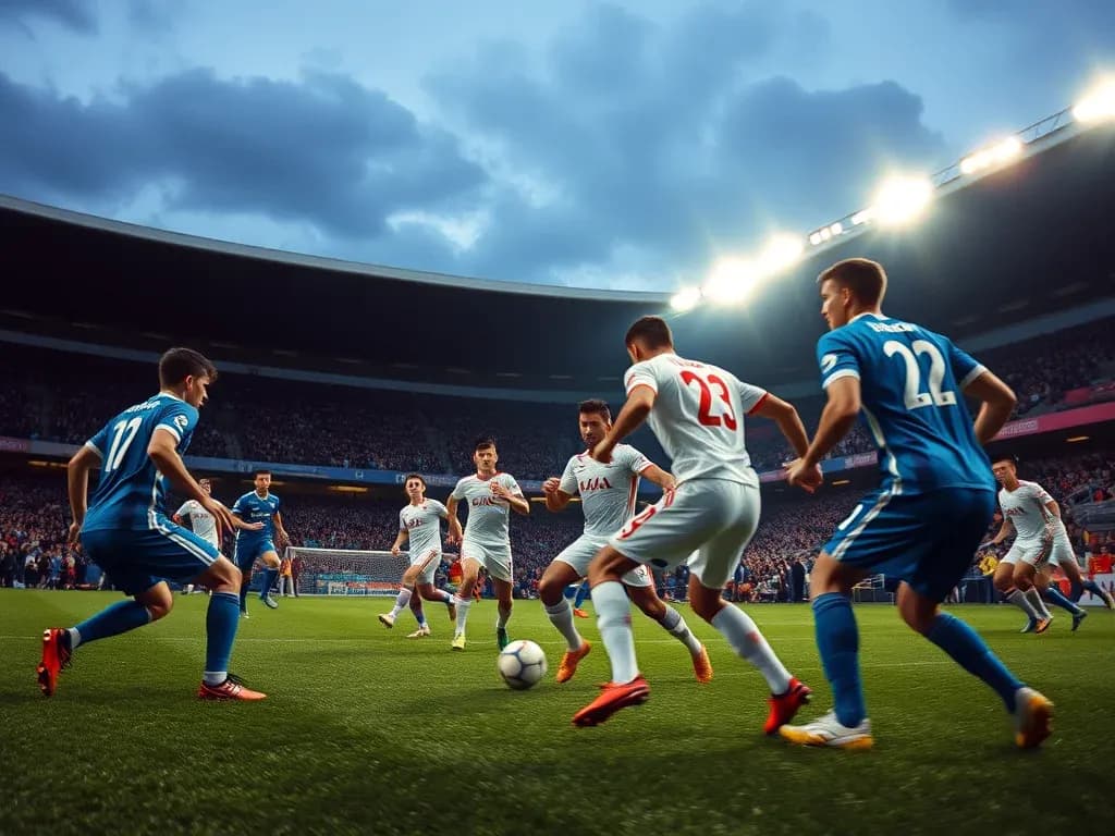 Futbol matçında oyunçular mübarizə aparır