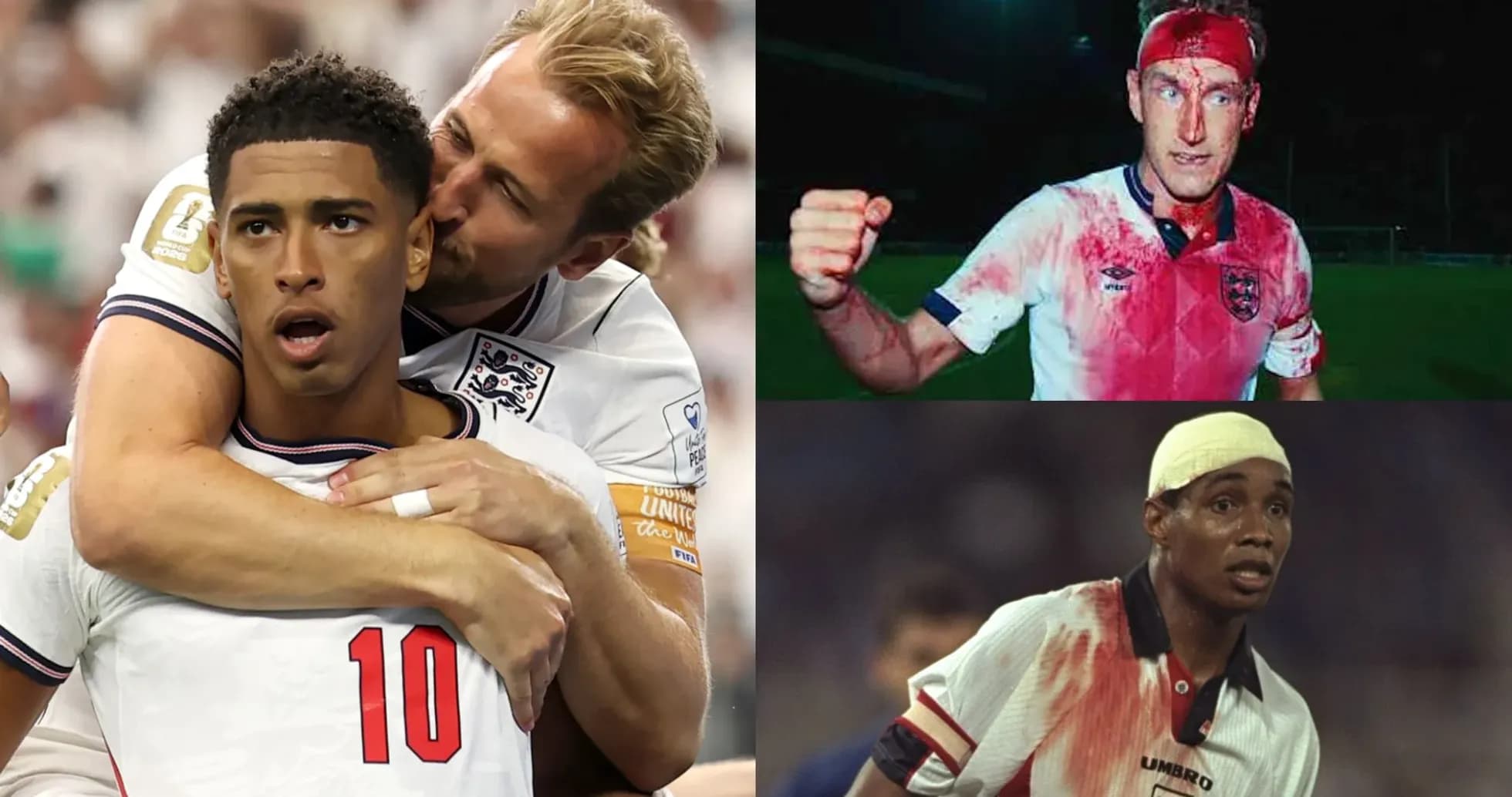 Three football players in intense match moments