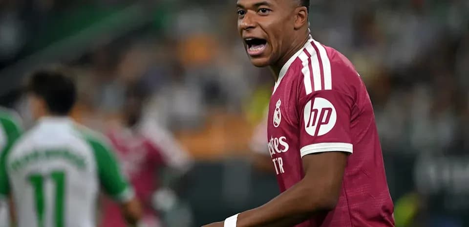 Mbappe celebrating during a match for Real Madrid