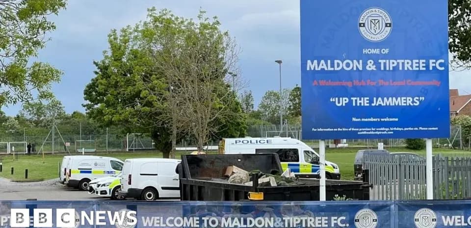 Maldon & Tiptree FC stadium entrance with police presence