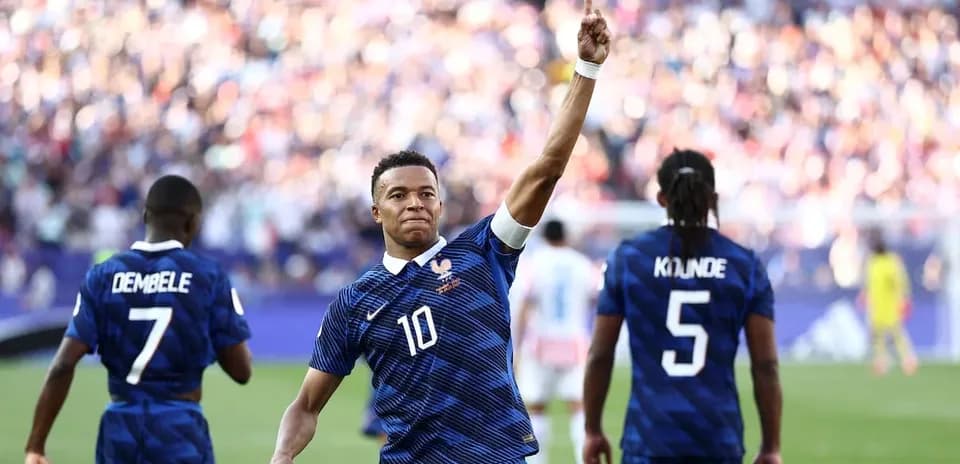 Mbappé celebrating a goal during the match